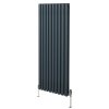 Oval Column Radiator 1600mm x 600mm & TRV Chrome Valves Modern Designer Double Panel Central Heating Heater Anthracite Grey Steel Vertical Kitchen Living Room FREE Cleaning Brush Fixing Kit & Brackets