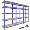 T-Rax Pack of 3 Garage Shelving Units - 5 Tier Heavy Duty Rack for Storage Steel Utility Shelves | Metal & MDF Boltless Racking Assembly System | 4200KG Capacity | 280KG Per Shelf, Blue