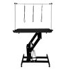 Hydraulic Pet Dog Grooming Table Lift Height Adjustable H Bar 180kg Weight Capacity Large 106cm x 61cm Black Rubber Top Professional Heavy Duty Steel Black Frame 4 Adaptable Stable Feet 3 Loop Leashes
