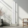 Oval Column Radiator 1600mm x 240mm & TRV Chrome Valves Modern Designer Double Panel Central Heating Heater White Steel Vertical Kitchen Living Room FREE Cleaning Brush Fixing Kit & Brackets