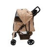 Pet Stroller Pushchair & Caddy Bag Organiser Detachable Woven Beige Foldable Carrier 15kg Capacity Wheels Brakes Dog Hook Leash Canopy Mesh Windows Basket Cup Holders Pockets & Waterproof Rain Cover
