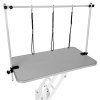 Hydraulic Pet Dog Grooming Table Lift Height Adjustable H Bar 180kg Weight Capacity Large 106cm x 61cm Grey Rubber Top Professional Heavy Duty Steel White Frame 4 Adaptable Stable Feet 3 Loop Leashes