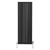 Oval Column Radiator 1800mm x 600mm & TRV Chrome Valves Modern Designer Double Panel Central Heating Heater Black Steel Vertical Kitchen Living Room FREE Cleaning Brush Fixing Kit & Brackets