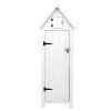 Wooden Garden Storage Shed White Tool Organiser Cabinet Beach Hut Sentry Box Lockable Doors 3 Corner Shelves 4 Door Hooks Roof Hatch Padlock 4 Keys Ground Fixing Kit Screw Covers Fir Wood Asphalt Roof