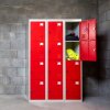 MonsterShop 3 x Metal Lockers, 4 Door Storage, Blue & Grey Metal Lockable Unit, School Staff Gym Changing Room