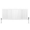 Oval Column Radiator 600mm x 1440mm & TRV Chrome Valves Modern Designer Double Panel Central Heating Heater White Steel Horizontal Kitchen Living Room FREE Cleaning Brush Fixing Kit & Brackets