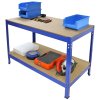 Workbench Garage Table Metal Storage Shelving DIY Tools Heavy Duty Work Bench Workshop Shed / 2 Shelves 90cm x 100cm x 60cm / Blue