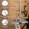 Hydraulic Pet Dog Grooming Table Lift Height Adjustable H Bar 180kg Weight Capacity Large 106cm x 61cm Grey Rubber Top Professional Heavy Duty Steel White Frame 4 Adaptable Stable Feet 3 Loop Leashes
