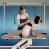 Hydraulic Pet Dog Grooming Table Lift Height Adjustable H Bar 180kg Weight Capacity Large 106cm x 61cm Grey Rubber Top Professional Heavy Duty Steel White Frame 4 Adaptable Stable Feet 3 Loop Leashes