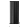 Oval Column Radiator 1600mm x 600mm & TRV Chrome Valves Modern Designer Double Panel Central Heating Heater Black Steel Vertical Kitchen Living Room FREE Cleaning Brush Fixing Kit & Brackets