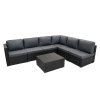 Rattan Garden Corner Furniture Set Outdoor Premium 7 PC Black 5 Seater Modular Sofa Chairs With Cushions Glass Top Coffee Table UV Protected Metal and Outsunny 3 x 2m Metal Outdoor Pergola with Retractable Roof, Outdoor Gazebo Canopy Shelter with Drainage