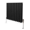 Oval Column Radiator 600mm x 600mm & TRV Chrome Valves Modern Designer Double Panel Central Heating Heater Black Steel Horizontal Kitchen Living Room FREE Cleaning Brush Fixing Kit & Brackets