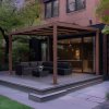 Wood Effect Aluminium Pergola with LED Lights - 3m x 3m