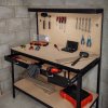 Garage Workbench Black Pegboard Drawer Shelves LED Light Heavy Duty Steel Wooden Workshop Industrial Shed DIY Work Table Desk Tool Storage Station Unit 370kg Total Capacity 40 Hooks Rubber Mallet