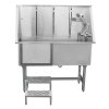 Dog Grooming Bath Stainless Steel 400mm Professional Pet Washing Station Large Groomer Bathing Tub Cleaning Metal Shower Walk In | FREE Gloves | With Faucet And Drainage Kit