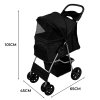 Pet Stroller Pushchair Black Carrier Foldable Trolley Travel Cart 15kg Capacity 4 Wheels Brakes Cat Dog Safety Snap Hook Leash Cushion Canopy Mesh Windows Basket Cup Holders FREE Waterproof Rain Cover