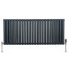 Oval Column Radiator 600mm x 1440mm & TRV Chrome Valves Designer Double Panel Central Heating Heater Anthracite Grey Steel Horizontal Kitchen Living Room FREE Cleaning Brush Fixing Kit & Brackets