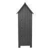 Wooden Garden Storage Shed Grey Tool Organiser Cabinet Beach Hut Sentry Box Lockable Doors 3 Corner Shelves 4 Door Hooks Roof Hatch Padlock 4 Keys Ground Fixing Kit Screw Covers Fir Wood Asphalt Roof