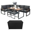Aluminium Corner Sofa Set With Black Rattan Storage Box - Wood Effect