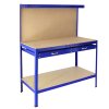 Workshop Workbench With Pegboard And Drawer Heavy-Duty Garage Metal Tool Storage Worktop Shelf Station Shelving Unit FREE 40 x Hooks DIY Steel Industrial Work-table Blue