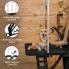 Hydraulic Pet Dog Grooming Table Lift Height Adjustable H Bar 180kg Weight Capacity Large 106cm x 61cm Black Rubber Top Professional Heavy Duty Steel Black Frame 4 Adaptable Stable Feet 3 Loop Leashes