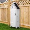 Wooden Garden Storage Shed White Tool Organiser Cabinet Beach Hut Sentry Box Lockable Doors 3 Corner Shelves 4 Door Hooks Roof Hatch Padlock 4 Keys Ground Fixing Kit Screw Covers Fir Wood Asphalt Roof