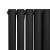 Oval Column Radiator 600mm x 600mm & TRV Chrome Valves Modern Designer Double Panel Central Heating Heater Black Steel Horizontal Kitchen Living Room FREE Cleaning Brush Fixing Kit & Brackets