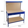 Garage Workbench Blue Pegboard Drawer Shelves LED Light Heavy Duty Steel Wooden Workshop Industrial Shed DIY Work Table Desk Tool Storage Station Unit 370kg Total Capacity 40 Hooks Rubber Mallet