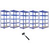 5 x Blue Racking Bay Unit 5 Tier Heavy Duty Steel Metal 200kg capacity Per Shelf Garage Shelves Storage Warehouse Shed Workshop Boltless Shelving 90 x 50 x 180cm Free Rubber Mallet