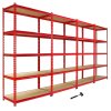 1 x Corner Garage Racking Unit & 4 x Single Racking Storage Units / 5 Z-Rax Red Steel & MDF Shelves / 8525kg capacity / 265kg per shelf / Free Rubber Mallet
