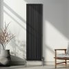 Oval Column Radiator 1800mm x 480mm Modern Designer Double Panel Central Heating Heater Matt Black Carbon Steel Vertical Kitchen Living Room Bathroom FREE Cleaning Brush Fixing Kit & Brackets