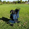 Pet Stroller Pushchair Navy Blue Carrier Foldable Trolley Travel Cart 15kg Capacity 4 Wheels Brakes Cat Dog Safety Hook Leash Cushion Canopy Mesh Windows Basket Cup Holders & Waterproof Rain Cover