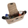 Pet Stroller Caddy Organiser Woven Beige Pushchair Pram Travel Accessory Bag Detachable Hook & Loop Straps Elastic Cup Pouch Front Pocket Large Capacity Multifunctional Linen Fabric