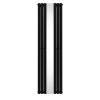 Oval Panel Radiator With Mirror 1800mm x 500mm Modern Designer Double Column Vertical Heater Matt Black Carbon Steel Wall Mounted Kitchen Living Room Cleaning Brush Fixing Kit & Brackets