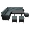 Rattan Corner Set With Composite Table - Black
