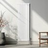 Oval Column Radiator 1600mm x 480mm & TRV Chrome Valves Modern Designer Double Panel Central Heating Heater White Steel Vertical Kitchen Living Room FREE Cleaning Brush Fixing Kit & Brackets