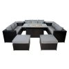 11 Seater Rattan Furniture Set With Firepit - Black