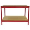 Workbench Garage Table Metal Storage Shelving DIY Tools Heavy Duty Work Bench Workshop Shed / 2 Shelves 90cm x 100cm x 60cm / Red