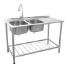 Catering Sink Stainless Steel Kitchen Commercial Restaurant Double Bowl Storage Shelf Unit & Tap  / Right Hand Drainer