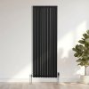 Oval Column Radiator 1800mm x 600mm & TRV Chrome Valves Modern Designer Double Panel Central Heating Heater Black Steel Vertical Kitchen Living Room FREE Cleaning Brush Fixing Kit & Brackets