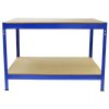 Workbench Garage Table Metal Storage Shelving DIY Tools Heavy Duty Work Bench Workshop Shed / 2 Shelves 90cm x 100cm x 60cm / Blue