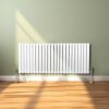 Oval Column Radiator 600mm x 1440mm & TRV Chrome Valves Modern Designer Double Panel Central Heating Heater White Steel Horizontal Kitchen Living Room FREE Cleaning Brush Fixing Kit & Brackets