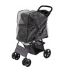 Pet Stroller Pushchair Blue Tartan Carrier Foldable Trolley Travel Cart 15kg Capacity 4 Wheels Brakes Cat Dog Safety Hook Leash Cushion Canopy Mesh Windows Basket Cup Holders & Waterproof Rain Cover
