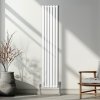 Oval Column Radiator 1800mm x 360mm & TRV Chrome Valves Modern Designer Double Panel Central Heating Heater White Steel Vertical Kitchen Living Room FREE Cleaning Brush Fixing Kit & Brackets