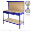 Workshop Workbench With Pegboard And Drawer Heavy-Duty Garage Metal Tool Storage Worktop Shelf Station Shelving Unit FREE 40 x Hooks DIY Steel Industrial Work-table Blue