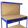 Workshop Workbench With Pegboard And Drawer Heavy-Duty Garage Metal Tool Storage Worktop Shelf Station Shelving Unit FREE 40 x Hooks DIY Steel Industrial Work-table Blue
