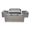 8 Seater Rattan Furniture Set With Firepit - Grey