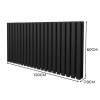 Oval Column Radiator 600mm x 1200mm & TRV Chrome Valves Modern Designer Double Panel Central Heating Heater Black Steel Horizontal Kitchen Living Room FREE Cleaning Brush Fixing Kit & Brackets