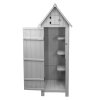 Wooden Garden Storage Shed Grey Tool Organiser Cabinet Beach Hut Sentry Box Lockable Doors 3 Corner Shelves 4 Door Hooks Roof Hatch Padlock 4 Keys Ground Fixing Kit Screw Covers Fir Wood Asphalt Roof