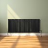 Oval Column Radiator 600mm x 1440mm & TRV Chrome Valves Modern Designer Double Panel Central Heating Heater Black Steel Horizontal Kitchen Living Room FREE Cleaning Brush Fixing Kit & Brackets